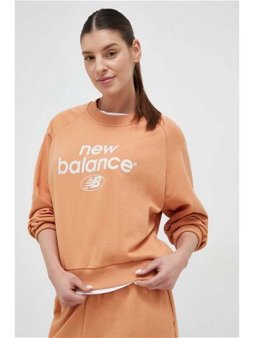 Mikina New Balance dámská oranžová barva s potiskem WT31508SEI-SEI