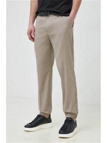 Kalhoty Emporio Armani pánské béžová barva jednoduché