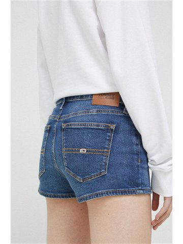 Džínové šortky Tommy Jeans dámské tmavomodrá barva hladké medium waist