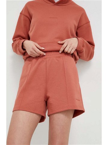 Bavlněné šortky New Balance oranžová barva hladké high waist