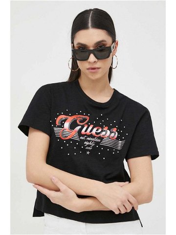 Bavlněné tričko Guess černá barva