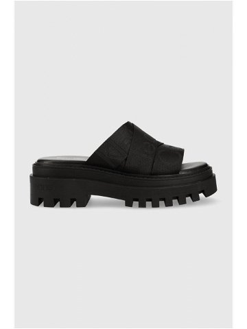 Pantofle Calvin Klein Jeans TOOTHY COMBAT SANDAL WEBBING dámské černá barva na platformě YW0YW00949
