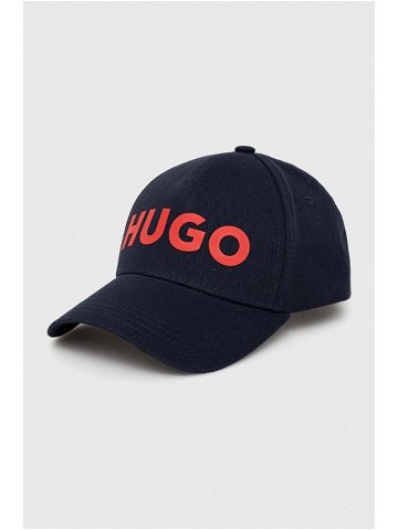 Bavlněná baseballová čepice HUGO tmavomodrá barva s aplikací