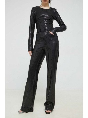 Kalhoty Rotate dámské černá barva široké high waist