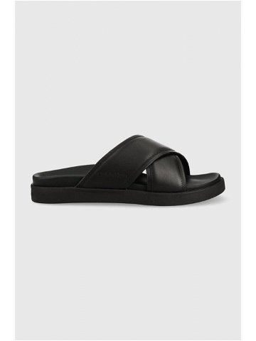 Kožené pantofle Calvin Klein CRISS CROSS SANDAL LTH pánské černá barva HM0HM01069