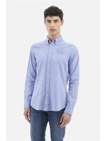 Košile la martina man shirt l s cotton linen modrá s