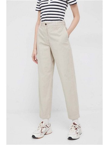 Bavlněné kalhoty Tommy Hilfiger béžová barva jednoduché high waist