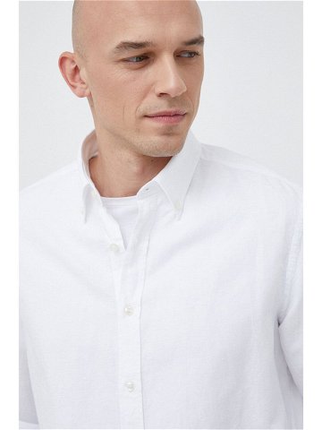 Košile s příměsí lnu Paul & Shark bílá barva regular s límečkem button-down