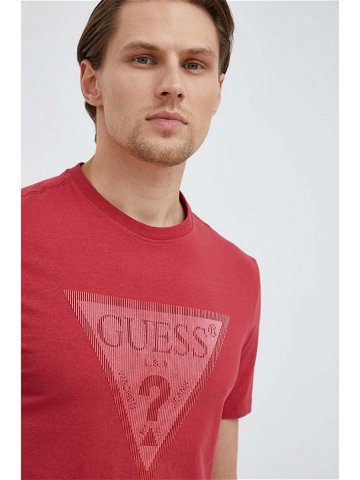 Tričko Guess červená barva s potiskem