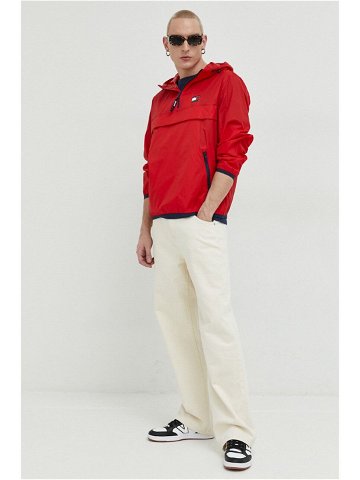 Bunda Tommy Jeans pánská červená barva přechodná