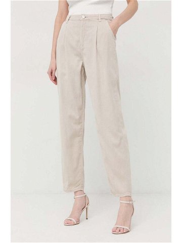 Kalhoty Guess dámské béžová barva široké high waist