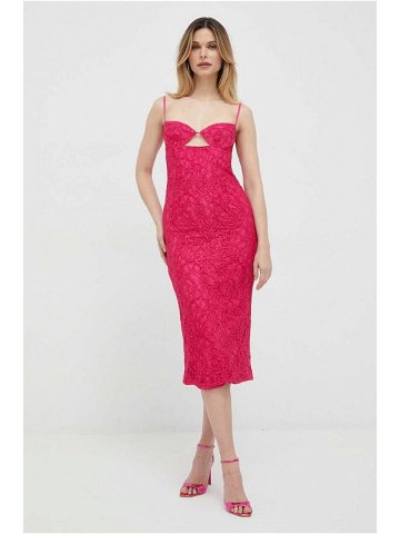 Šaty Bardot růžová barva midi