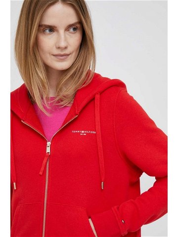 Mikina Tommy Hilfiger dámská červená barva s kapucí hladká