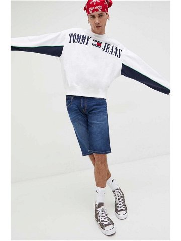 Mikina Tommy Jeans pánská bílá barva s aplikací