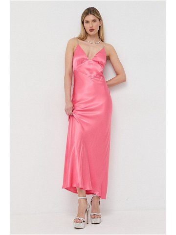Šaty Bardot růžová barva maxi