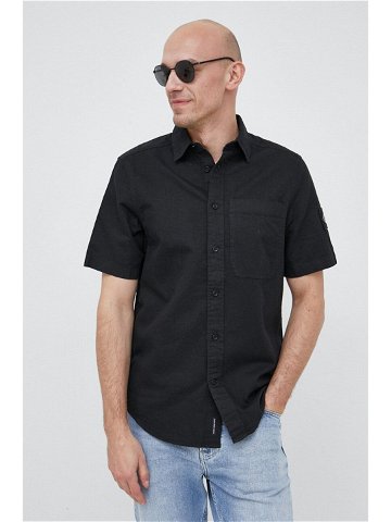 Košile s příměsí lnu Calvin Klein Jeans černá barva regular s klasickým límcem
