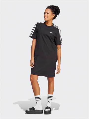Adidas Každodenní šaty Essentials 3-Stripes Single Jersey Boyfriend Tee Dress HR4923 Černá Loose Fit