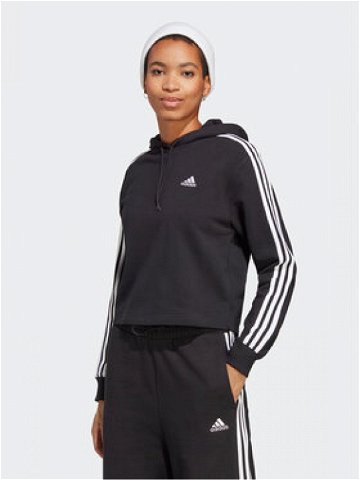 Adidas Mikina Essentials 3-Stripes French Terry Crop Hoodie IC8767 Černá Regular Fit