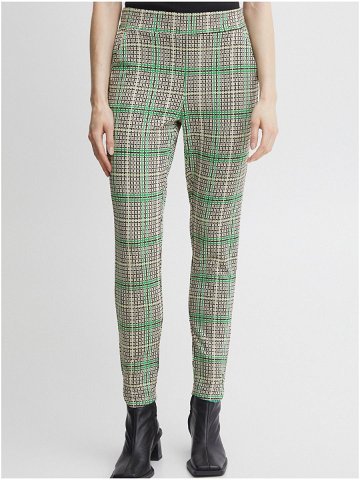 Béžovo-zelené dámské kostkované kalhoty ICHI