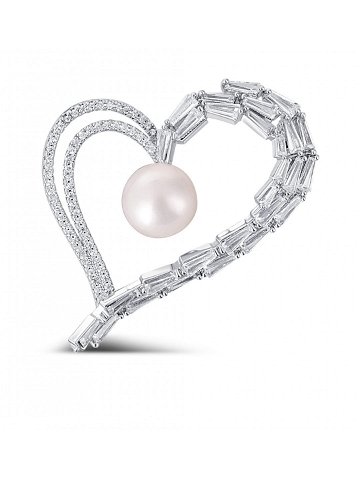 JwL Luxury Pearls Třpytivá brož asymetrické srdce s pravou perlou a krystaly JL0696