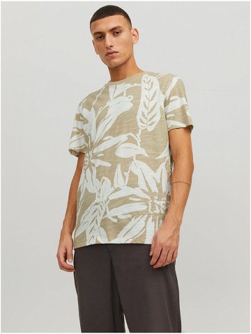 Béžové pánské vzorované tričko Jack & Jones Tropic