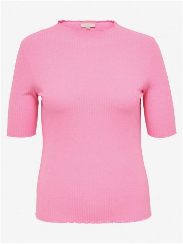 Růžové dámské žebrované tričko ONLY CARMAKOMA Ally