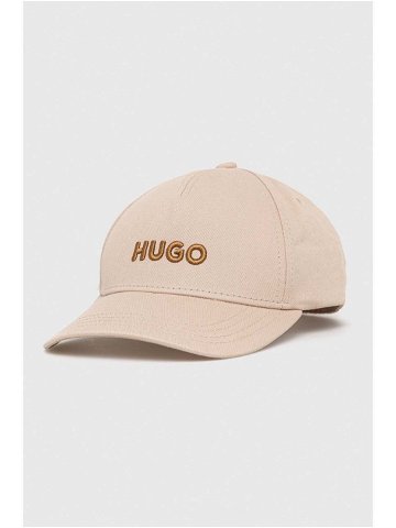 Bavlněná baseballová čepice HUGO béžová barva s aplikací