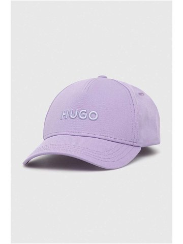 Bavlněná baseballová čepice HUGO fialová barva s aplikací