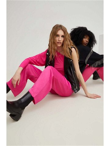 Kalhoty Answear Lab X limitovaná kolekce SISTERHOOD dámské růžová barva široké high waist