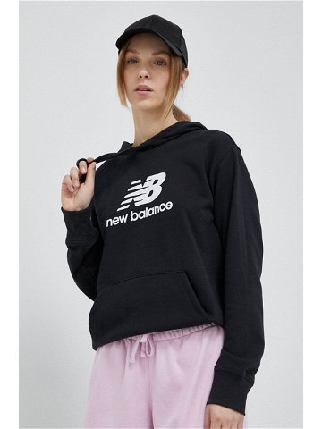 Mikina New Balance dámská černá barva s kapucí vzorovaná