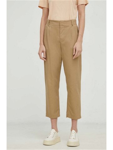 Kalhoty Drykorn Dispatch dámské hnědá barva jednoduché high waist