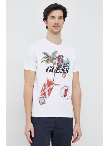 Bavlněné tričko Guess bílá barva s potiskem