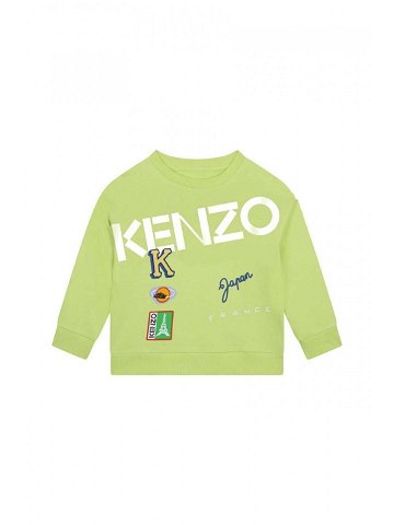 Dětská bavlněná mikina Kenzo Kids zelená barva s potiskem