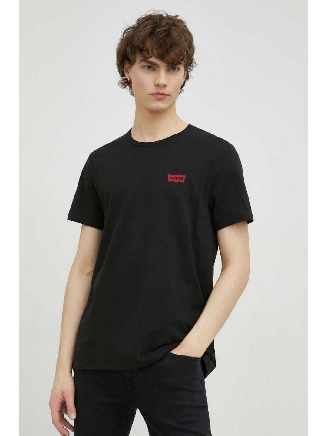 Bavlněné tričko Levi s 2-pack černá barva s potiskem
