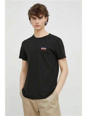 Bavlněné tričko Levi s 2-pack černá barva s potiskem