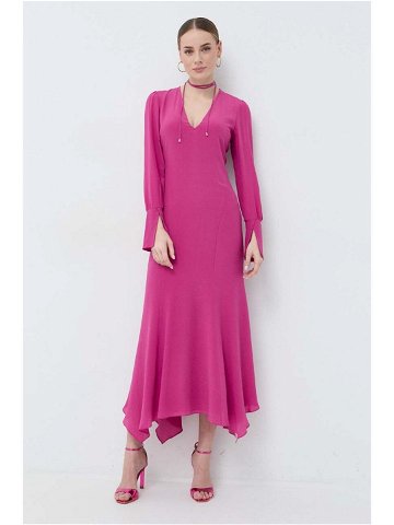 Hedvábné šaty Patrizia Pepe růžová barva maxi