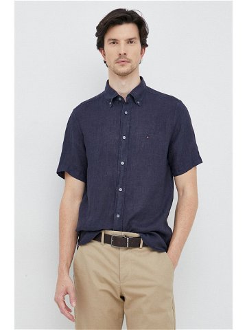 Plátěná košile Tommy Hilfiger tmavomodrá barva regular s límečkem button-down