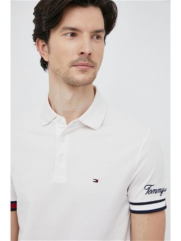 Bavlněné polo tričko Tommy Hilfiger bílá barva s aplikací
