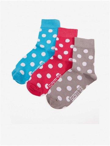 Sada tří párů dámských puntíkovaných ponožek v modré šedé a červené barvě SAM 73