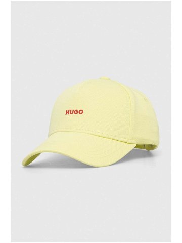 Bavlněná baseballová čepice HUGO žlutá barva s potiskem