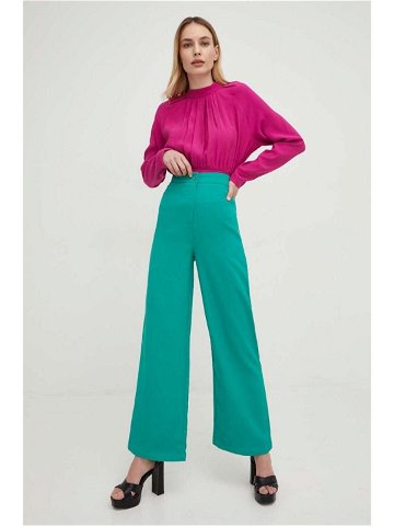 Kalhoty Answear Lab dámské zelená barva široké high waist