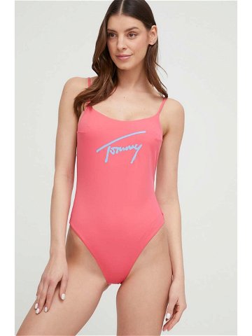 Jednodílné plavky Tommy Jeans růžová barva měkký košík