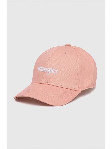 Bavlněná baseballová čepice Wrangler růžová barva s potiskem