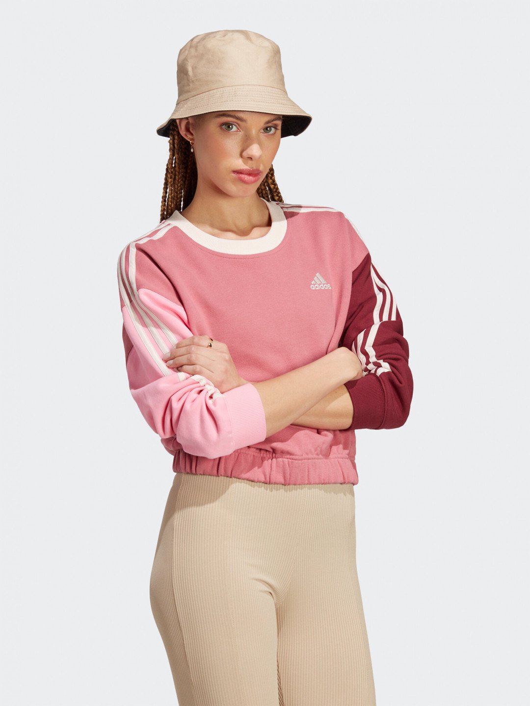 Adidas Mikina Essentials 3-Stripes Crop Sweatshirt IC9875 Růžová Loose Fit