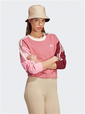 Adidas Mikina Essentials 3-Stripes Crop Sweatshirt IC9875 Růžová Loose Fit