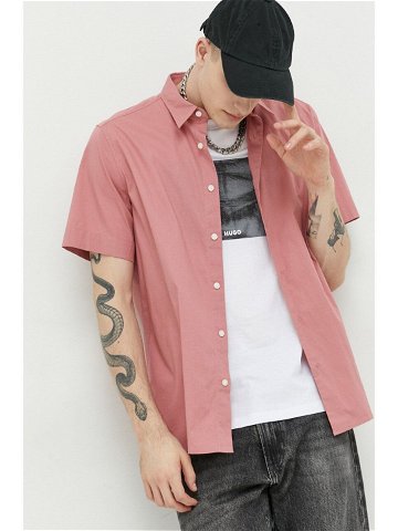 Košile HUGO pánská růžová barva regular s klasickým límcem