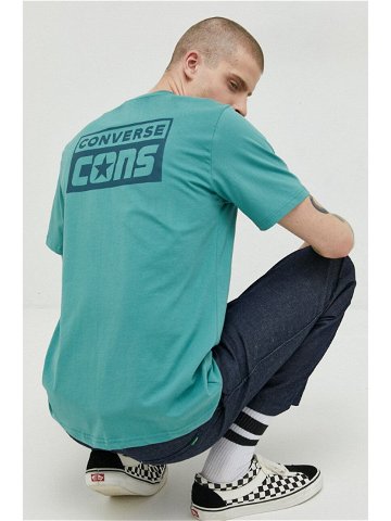 Bavlněné tričko Converse tyrkysová barva s potiskem