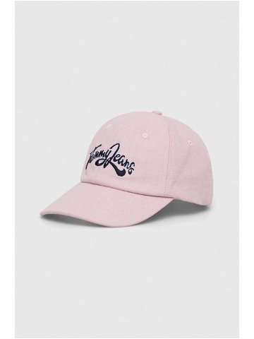 Bavlněná baseballová čepice Tommy Jeans růžová barva s aplikací