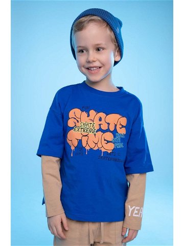 Dětské bavlněné tričko s dlouhým rukávem Coccodrillo tmavomodrá barva s potiskem