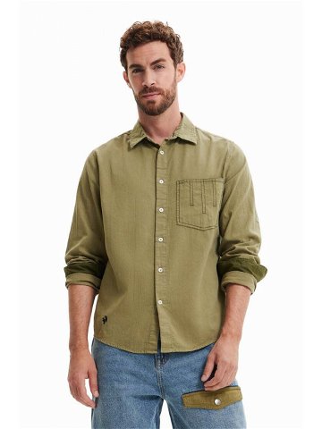 Košile Desigual zelená barva regular s klasickým límcem